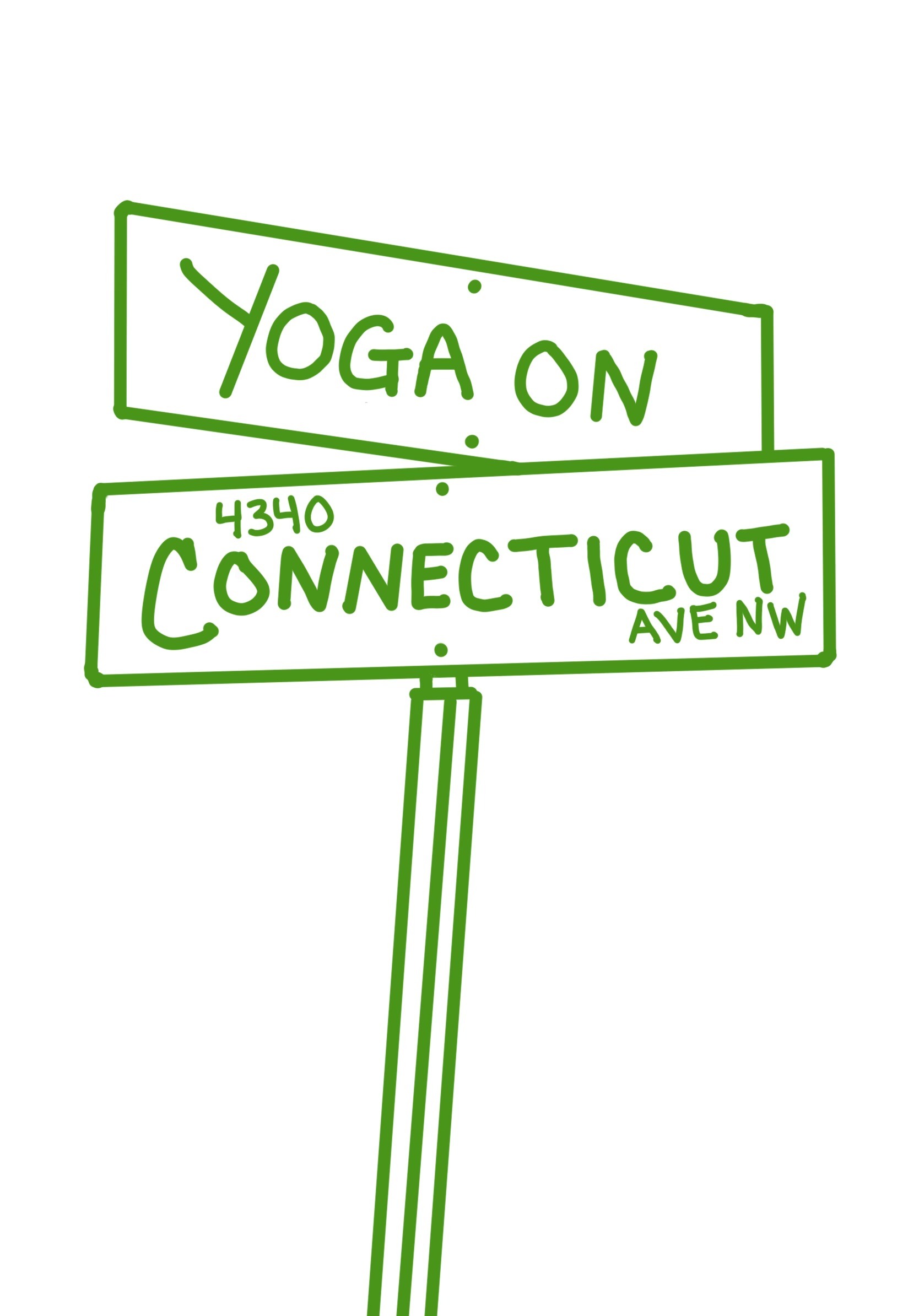 Illustrated street sign reading "Yoga on Connecticut"